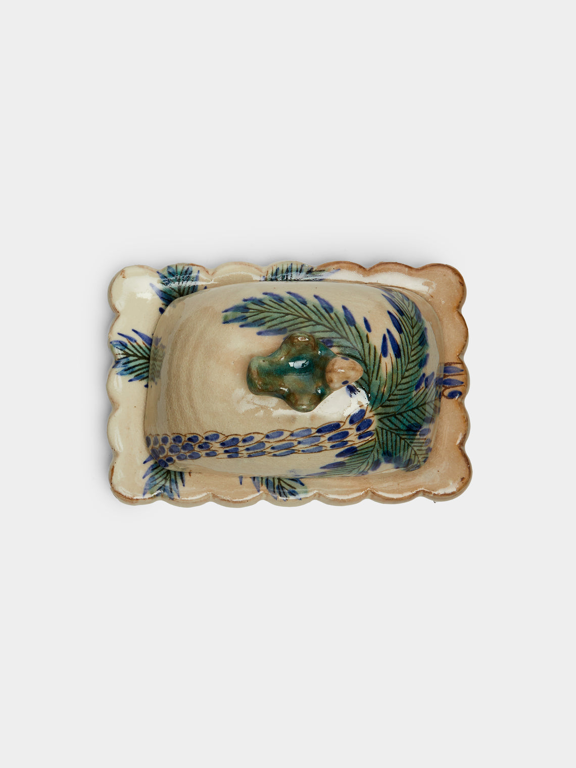 Malaika - Palms Hand-Painted Ceramic Butter Dish -  - ABASK