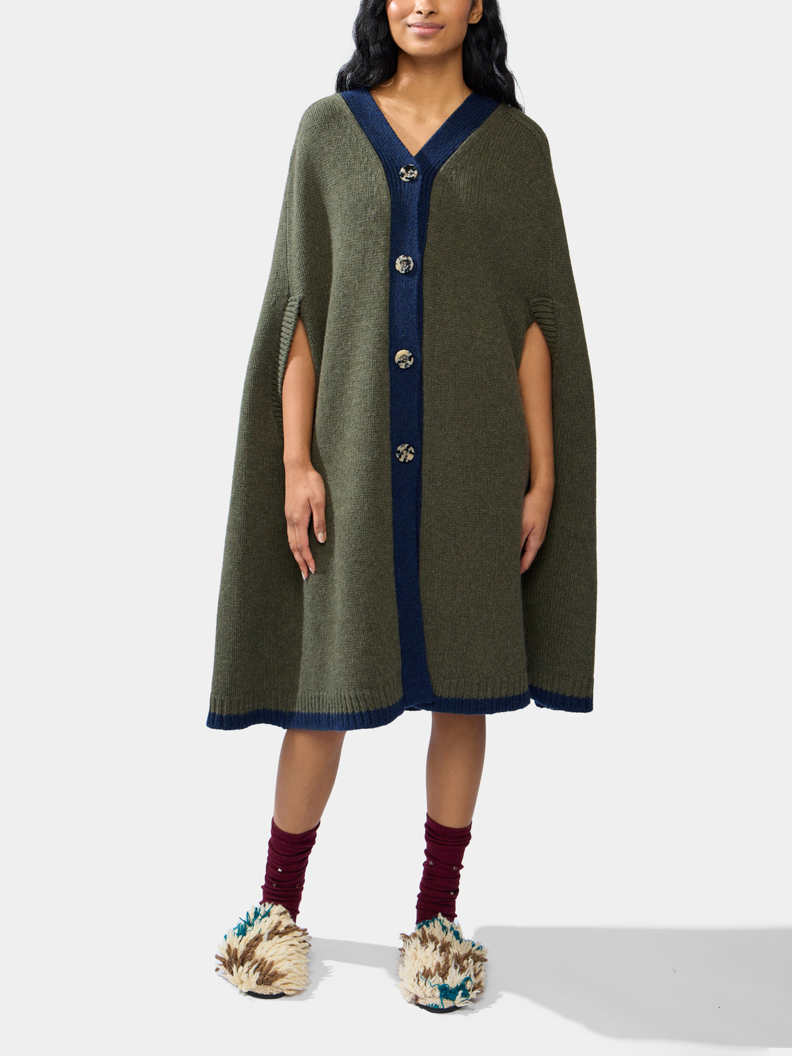 Isa Arfen - Lambswool and Cashmere Colour-Block Cape | One Size -  - ABASK