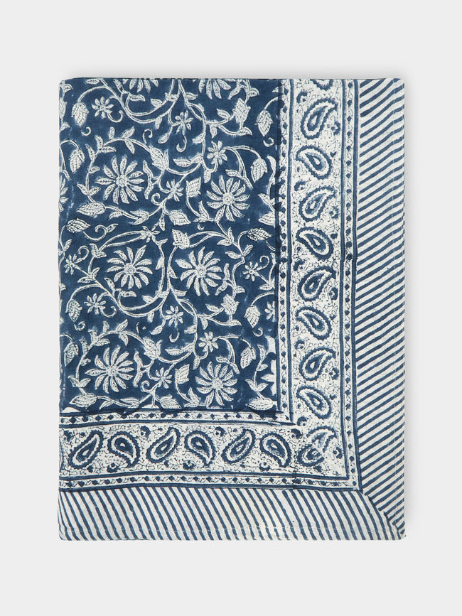 Chamois - Margerita Block-Printed Linen Large Rectangular Tablecloth -  - ABASK - 
