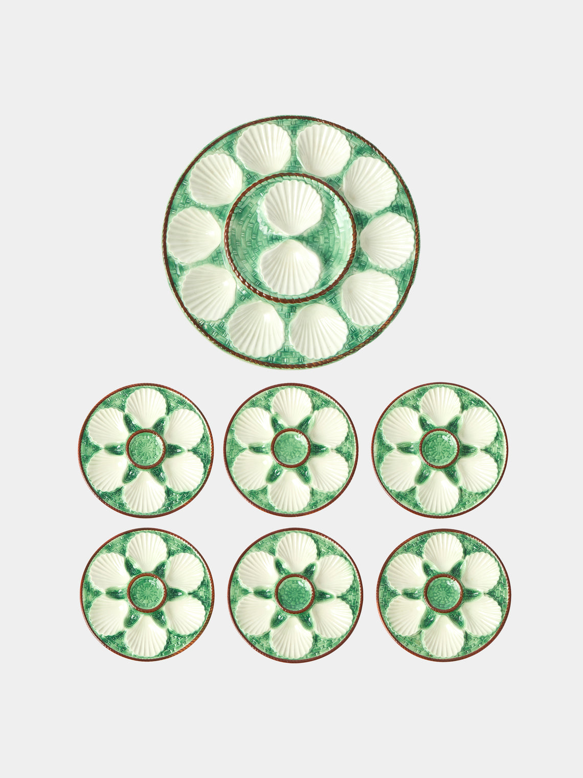 Antique and Vintage - 1950s Ceramic Oyster Serving Platter with Plates (Set of 7) -  - ABASK - 