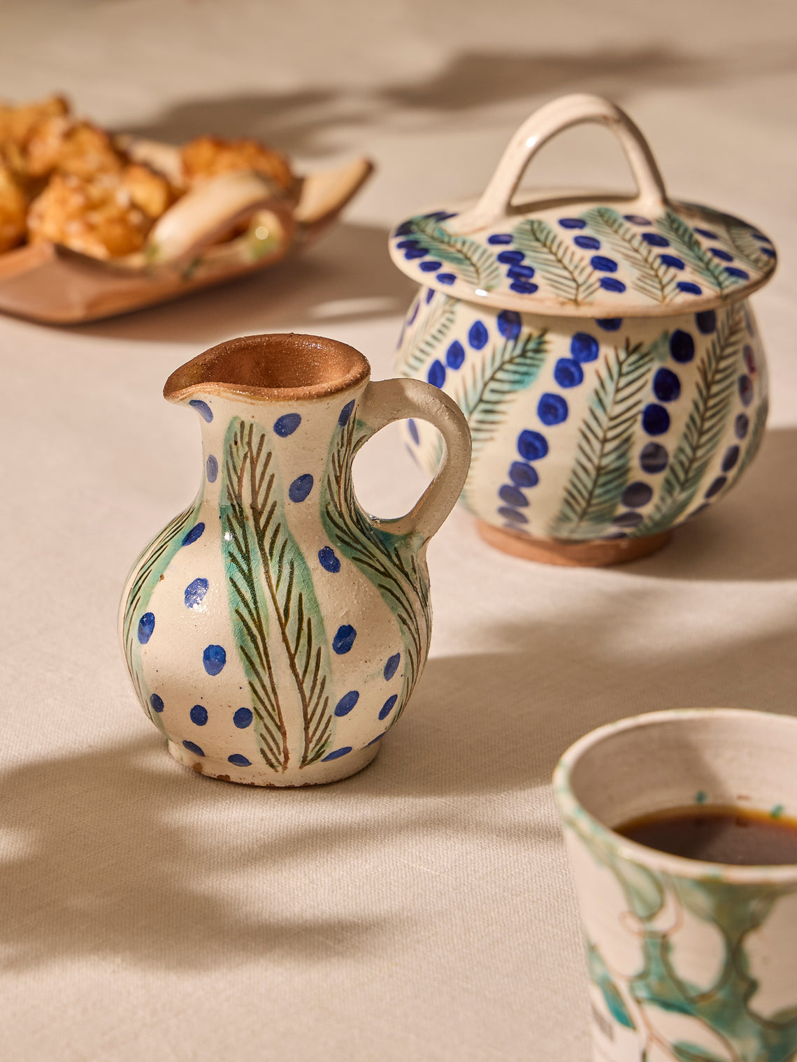 Anut Cairo - Dotty Vine Hand-Painted Ceramic Sugar Jar and Creamer -  - ABASK