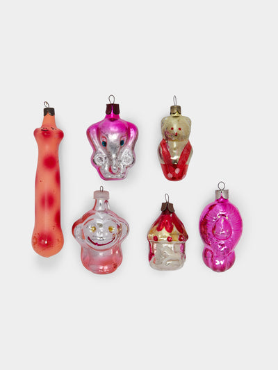 Antique and Vintage - 1950s-1960s Circus Glass Tree Decorations (Set of 6) -  - ABASK - 