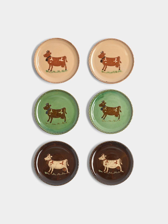 Poterie d’Évires - Cows Hand-Painted Ceramic Side Plates (Set of 6) -  - ABASK - 