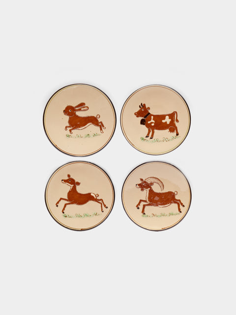 Poterie d’Évires - Animals Hand-Painted Ceramic Dessert Plates (Set of 4) -  - ABASK - 