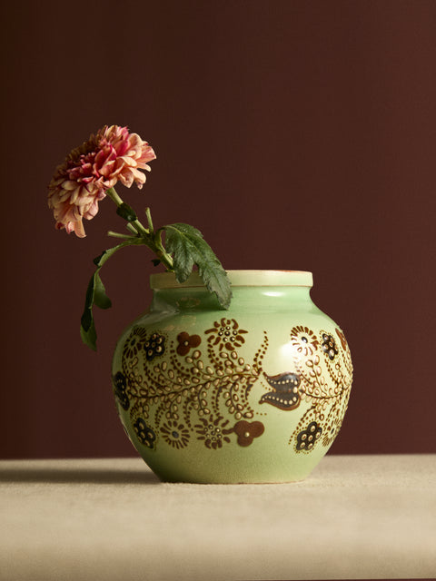 Poterie d’Évires - Flowers Hand-Painted Ceramic Small Round Vase -  - ABASK