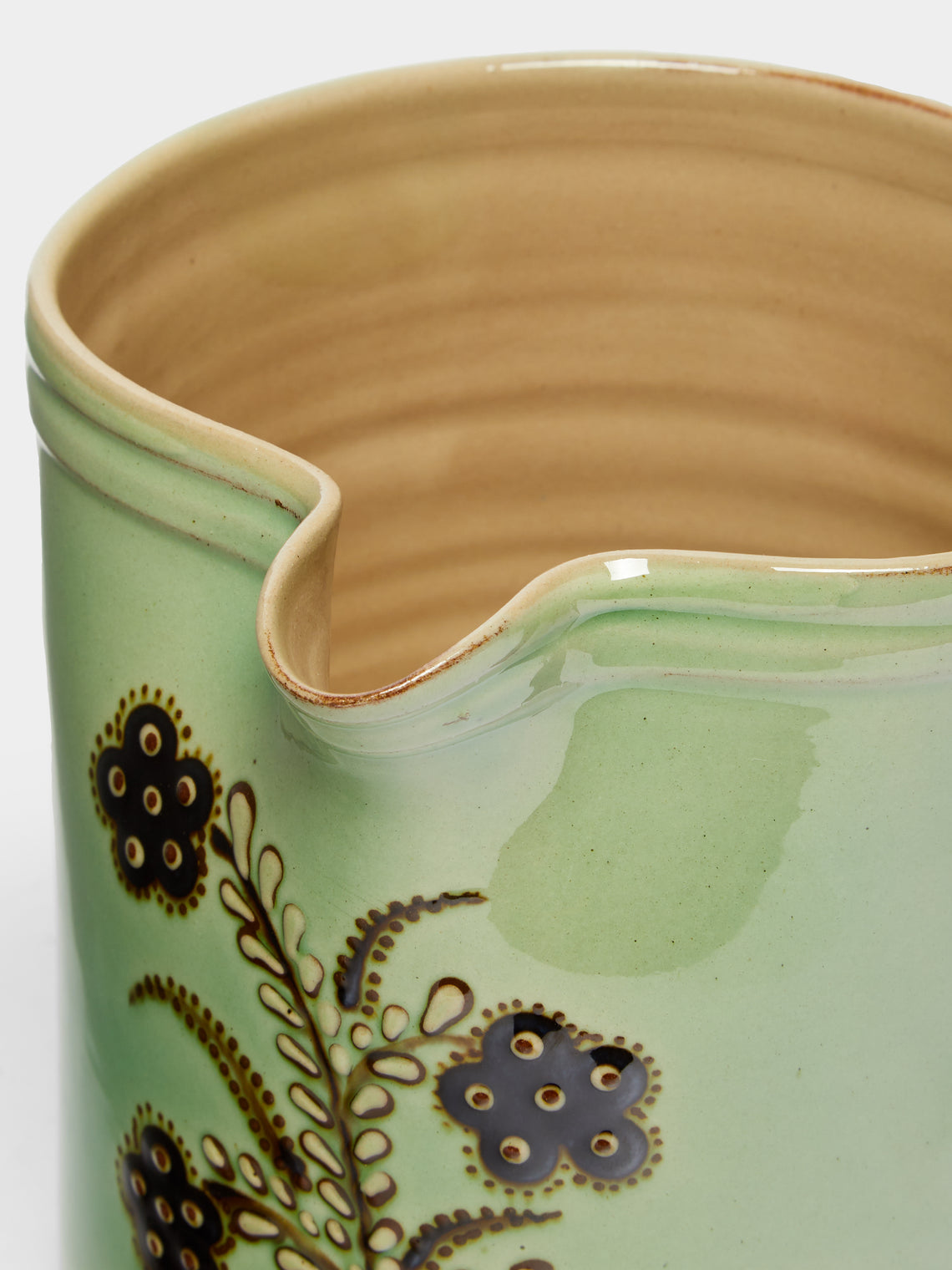 Poterie d’Évires - Flowers Hand-Painted Ceramic Straight-Edge Jug -  - ABASK