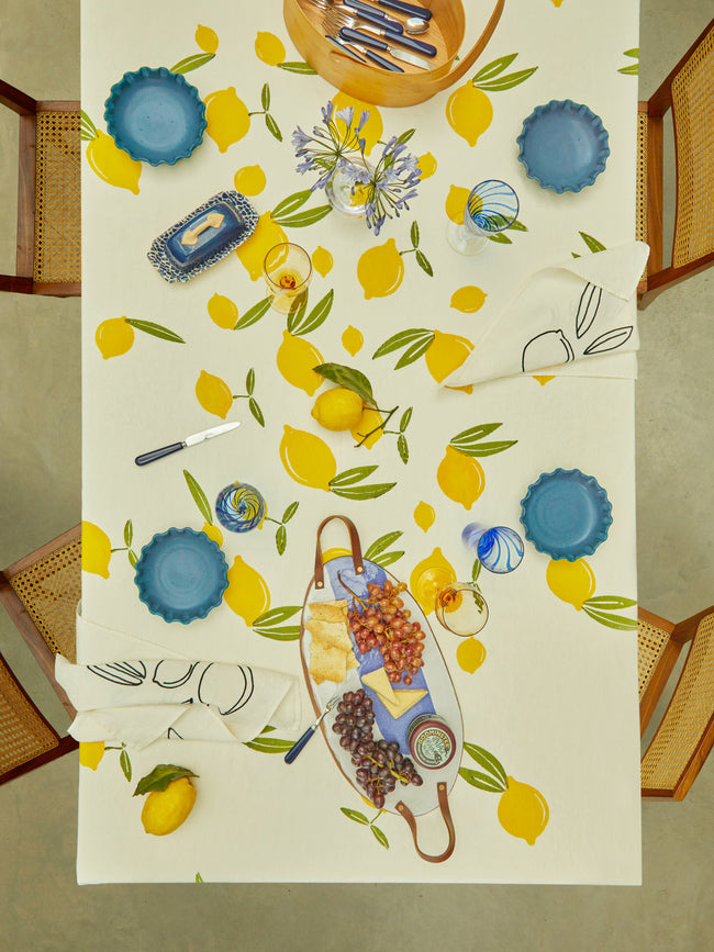 Stamperia Bertozzi - Lemon Grove Block-Printed Linen Rectangular Tablecloth -  - ABASK