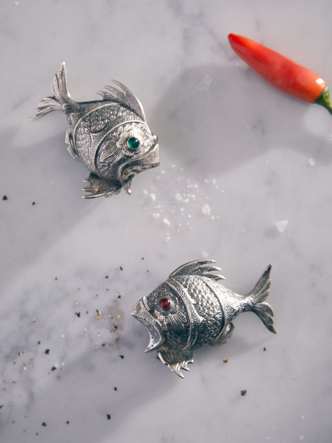 Antique and Vintage - Early-20th Century Solid Silver Fish Salt and Pepper Shakers -  - ABASK