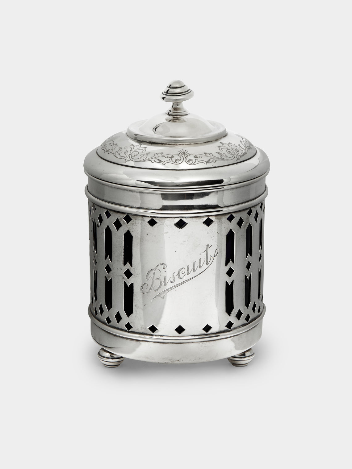 Antique and Vintage - 1950s Solid Silver and Glass Biscuit Jar -  - ABASK - 