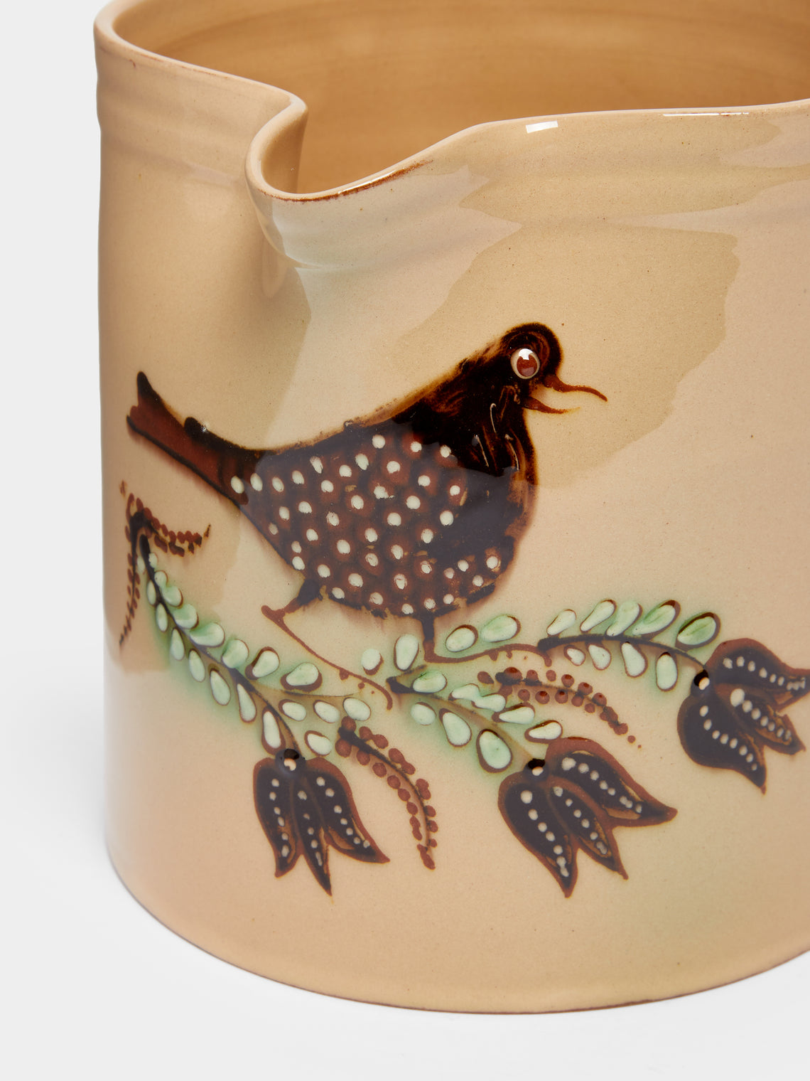 Poterie d’Évires - Birds Hand-Painted Ceramic Straight-Edge Jug -  - ABASK