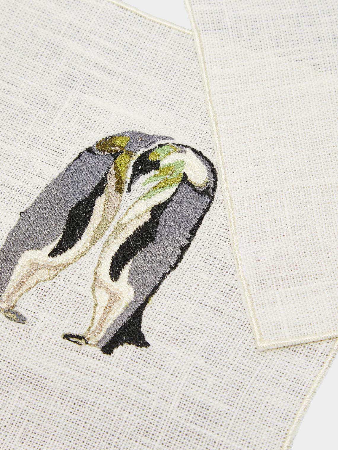 La Gallina Matta - Penguins Embroidered Linen Cocktail Napkins (Set of 5) -  - ABASK