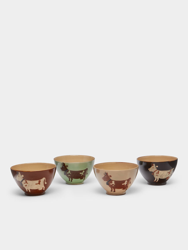 Poterie d’Évires - Cows Hand-Painted Ceramic Mixed Cereal Bowls (Set of 4) -  - ABASK - 