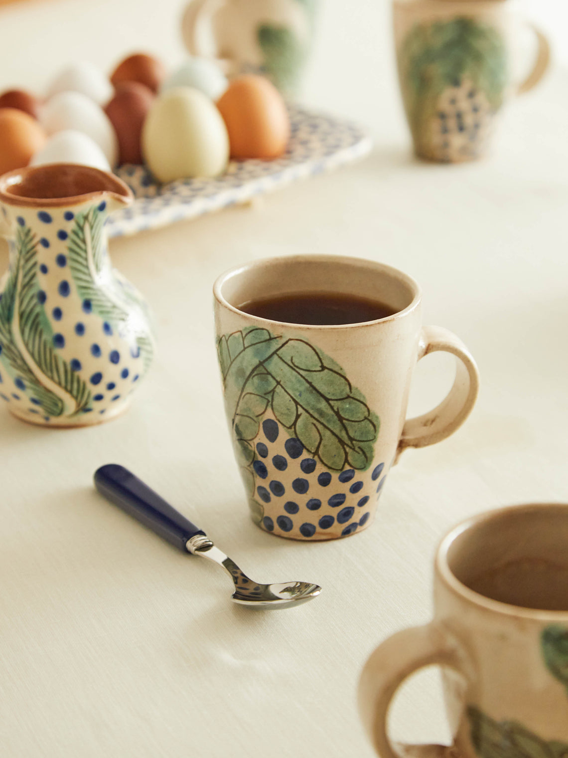 Anut Cairo - Leaves Hand-Painted Ceramic Mugs (Set of 4) -  - ABASK