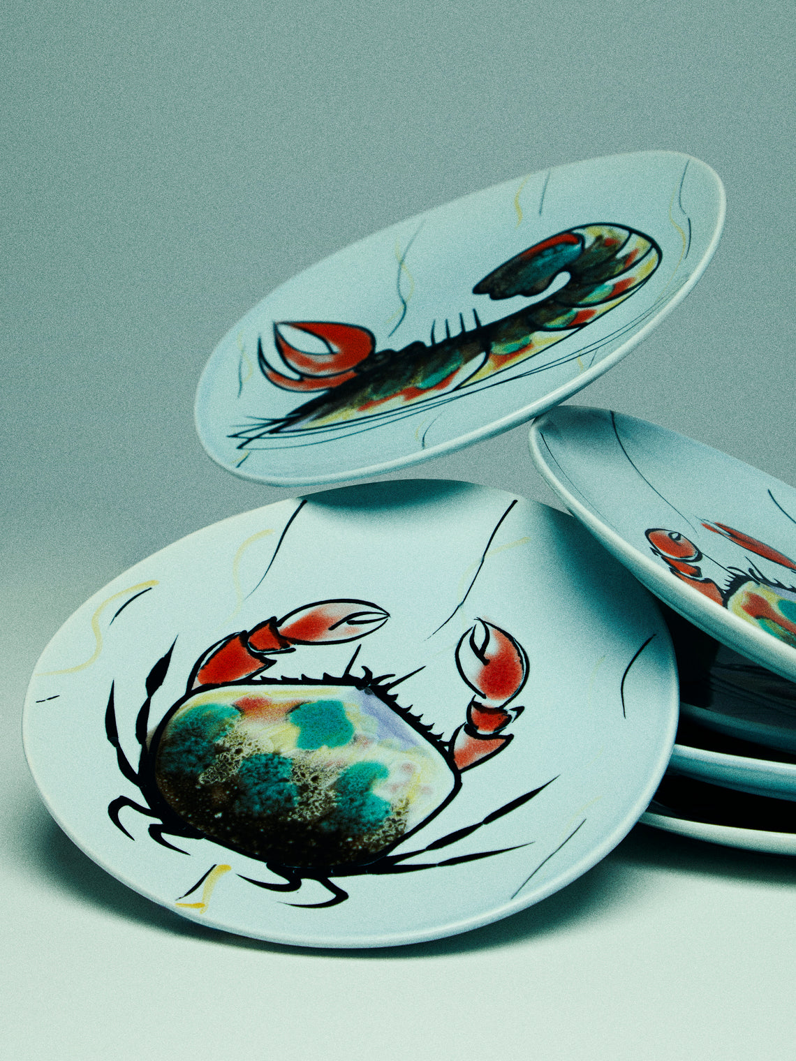 Antique and Vintage - 1950s Pornic Hand-Painted Ceramic Fish Plates (Set of 6) -  - ABASK