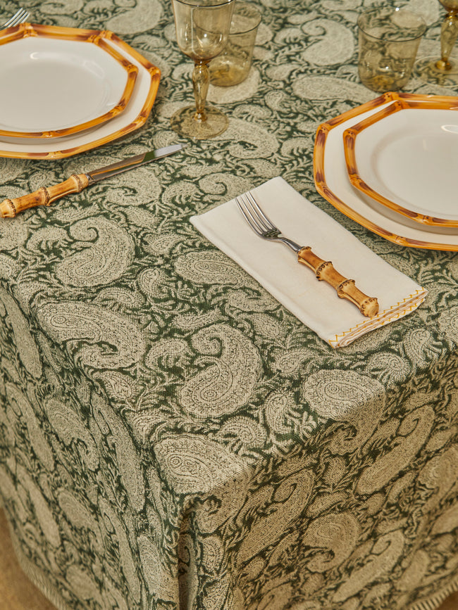 Chamois - Big Paisley Block-Printed Linen Rectangular Tablecloth -  - ABASK