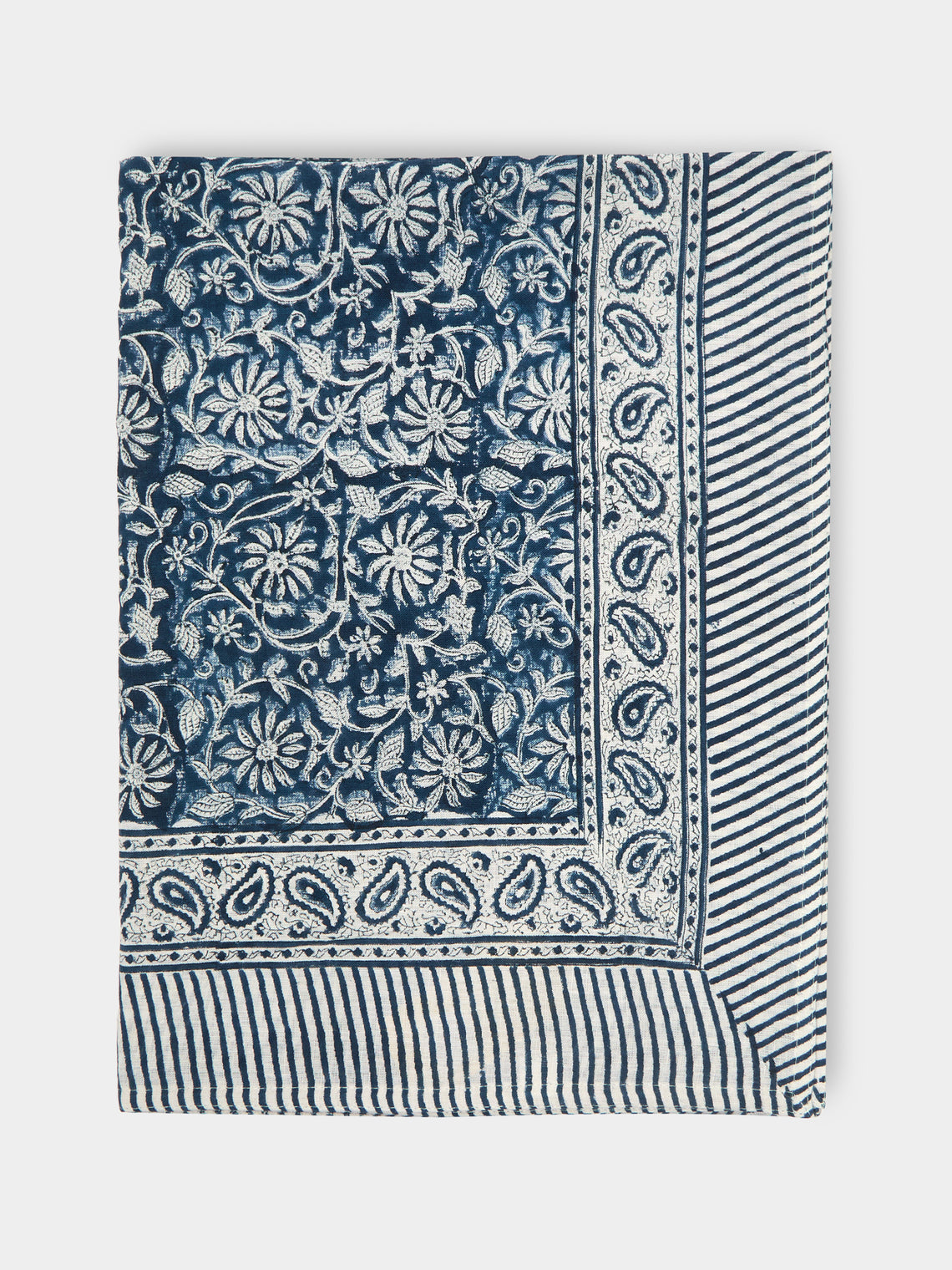 Chamois - Margerita Block-Printed Linen Medium Rectangular Tablecloth -  - ABASK - 