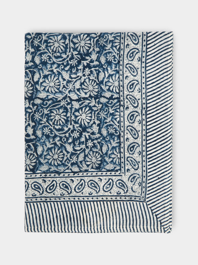 Chamois - Margerita Block-Printed Linen Medium Rectangular Tablecloth -  - ABASK - 