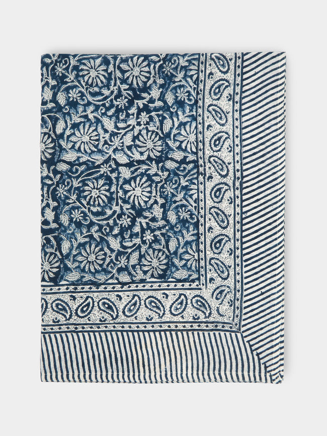 Chamois - Margerita Block-Printed Linen Rectangular Tablecloth -  - ABASK - 