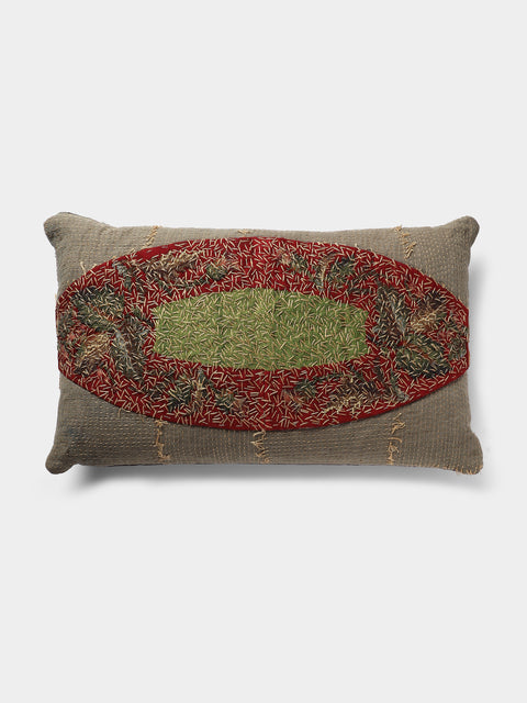 By Walid - 19th-Century Victorian Beaded and Needlepoint Linen Cushion -  - ABASK - 