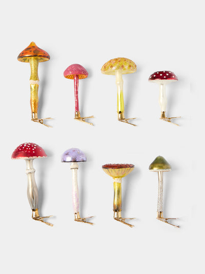 Antique and Vintage - Hand-Blown Glass Mushroom Clip-On Tree Decorations (Set of 8) -  - ABASK - 