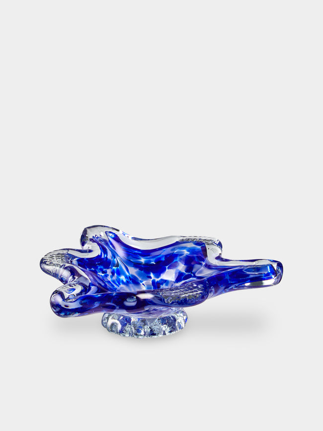 Antique and Vintage - Mid-Century Czech Glass Ashtray - Blue - ABASK - 