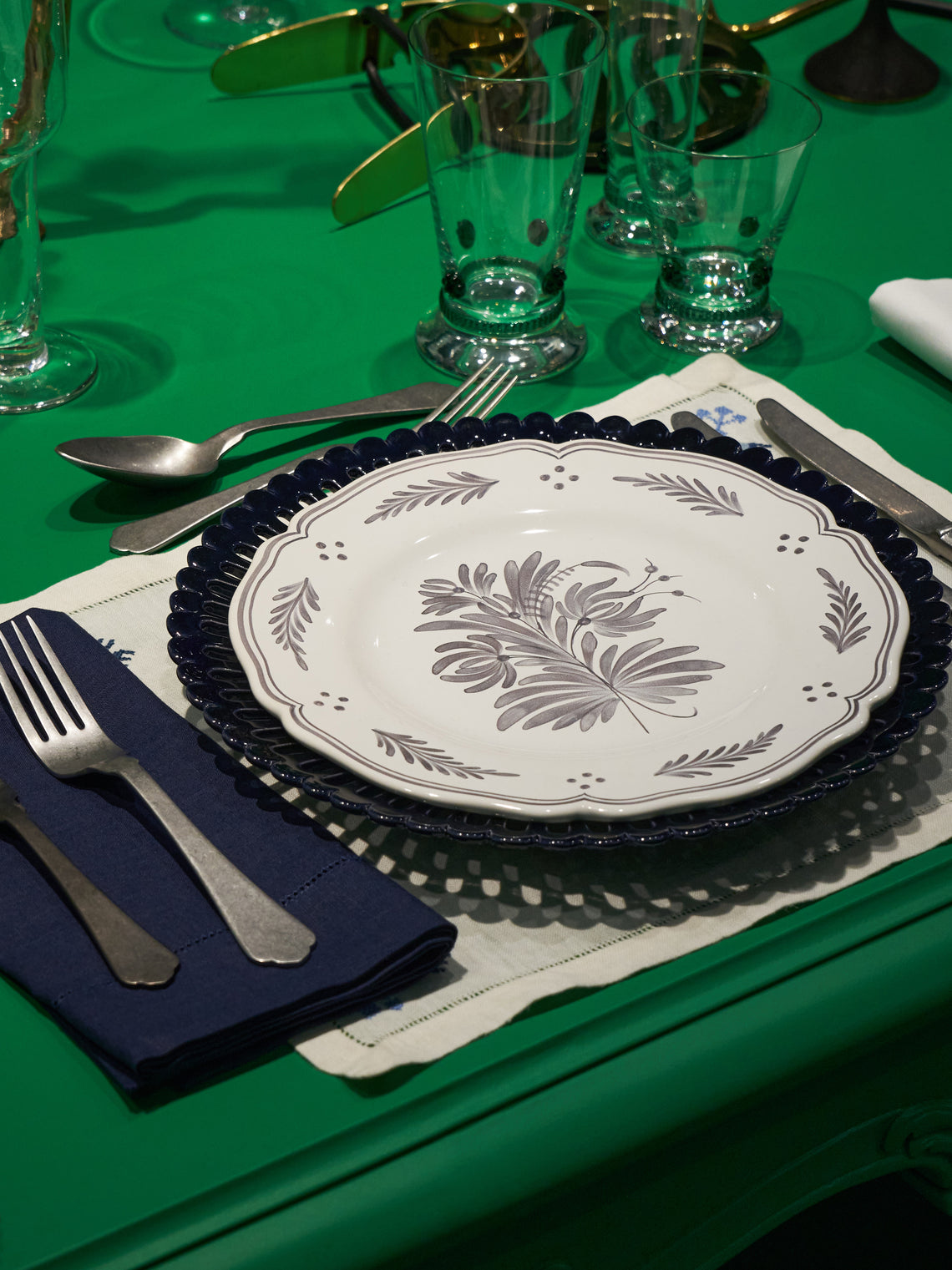 Bourg Joly Malicorne - Antique Fleurs Hand-Painted Ceramic Dinner Plates (Set of 4) -  - ABASK