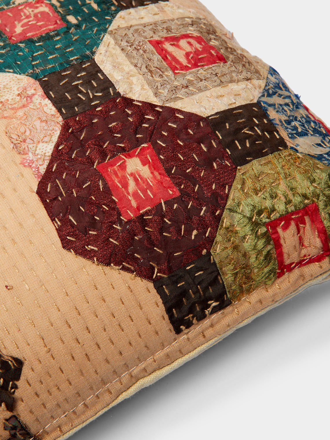 By Walid - 19th-Century Victorian Patchwork Silk Cushion -  - ABASK