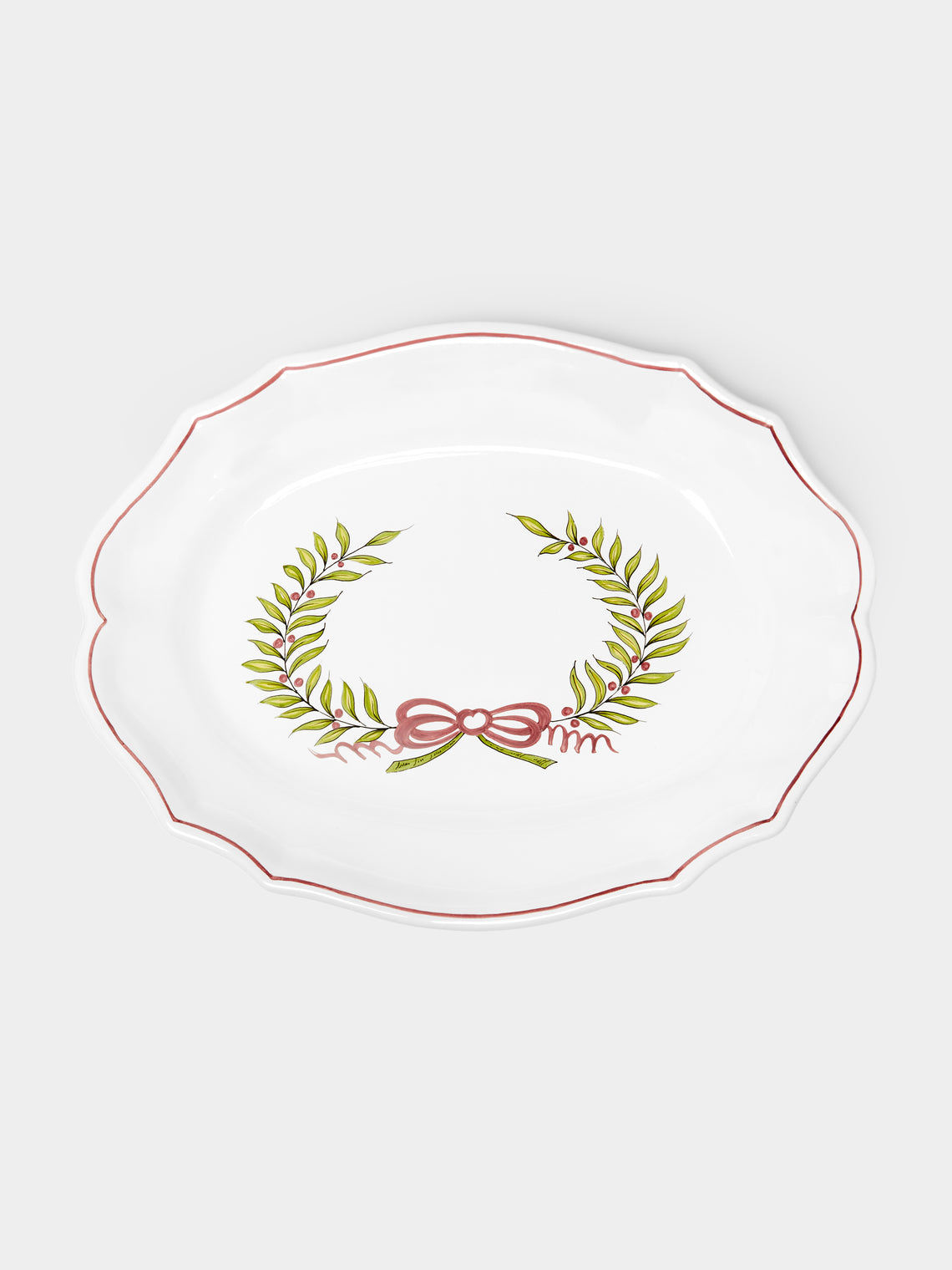 Bourg Joly Malicorne - Strasbourg Wreath Hand-Painted Ceramic Large Oval Serving Dish -  - ABASK - 