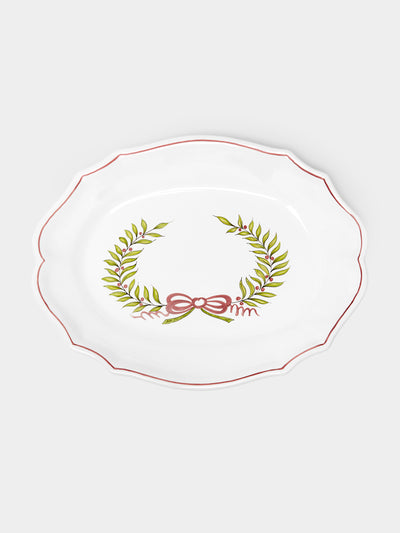 Bourg Joly Malicorne - Strasbourg Wreath Hand-Painted Ceramic Large Oval Serving Dish -  - ABASK - 