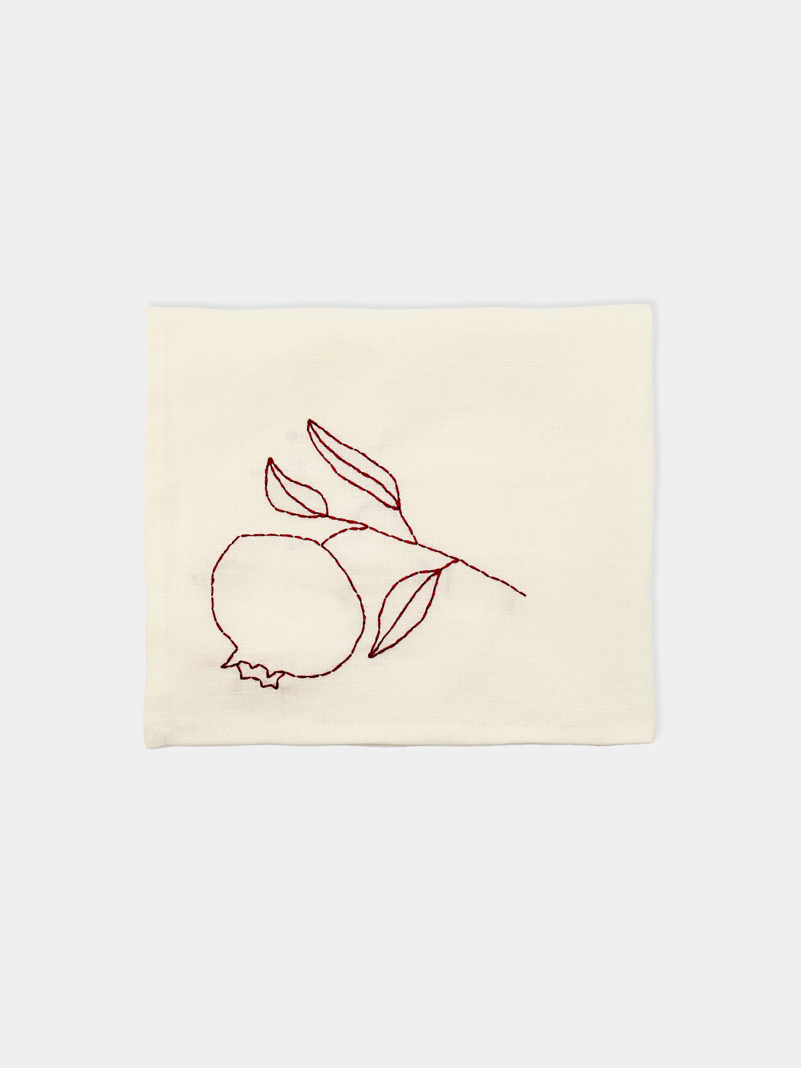 Oeuvres Sensibles - Pomegranate Hand-Embroidered Linen Napkins (Set of 4) -  - ABASK