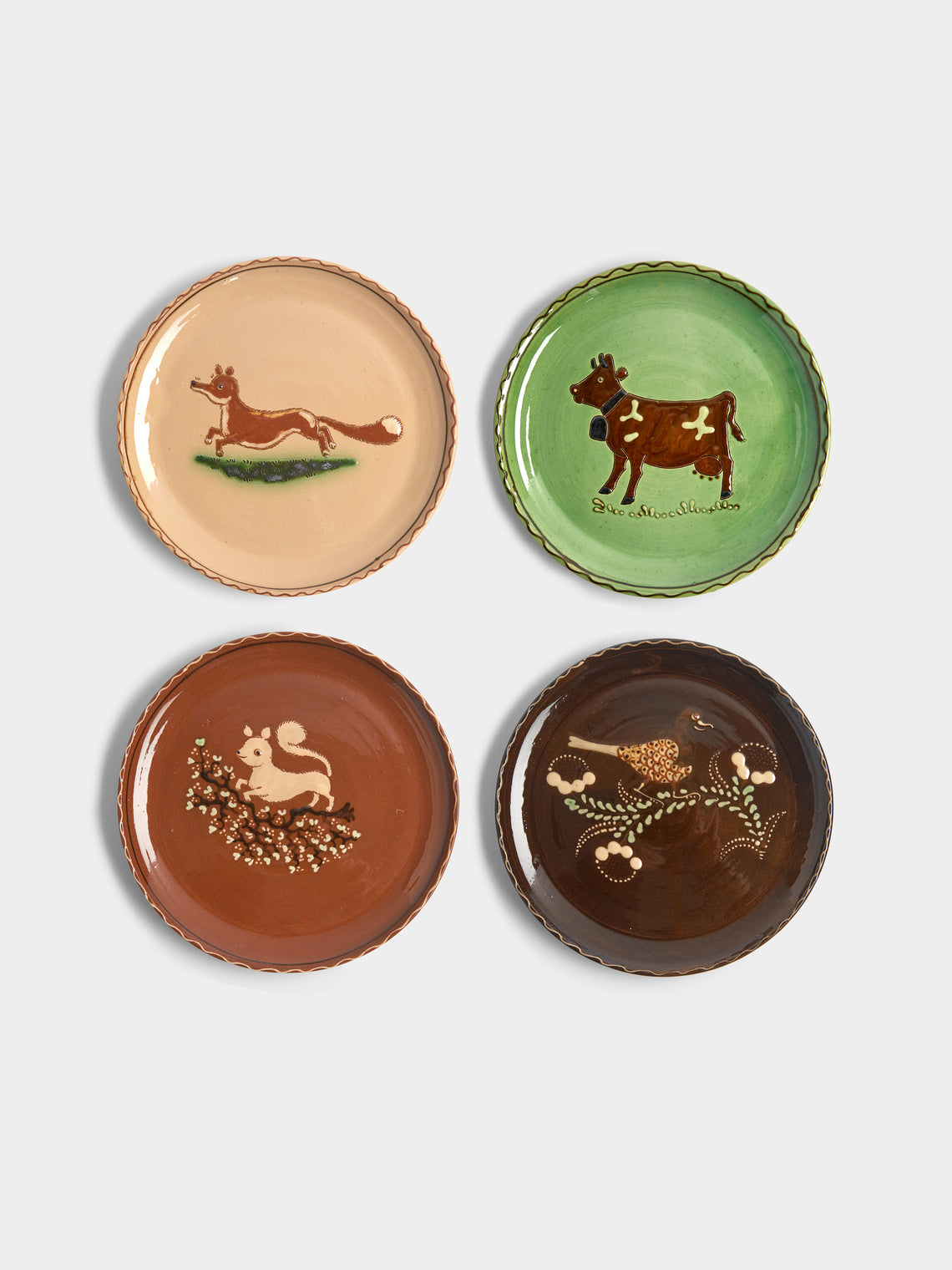 Poterie d’Évires - Animals Hand-Painted Ceramic Side Plates (Set of 4) -  - ABASK - 