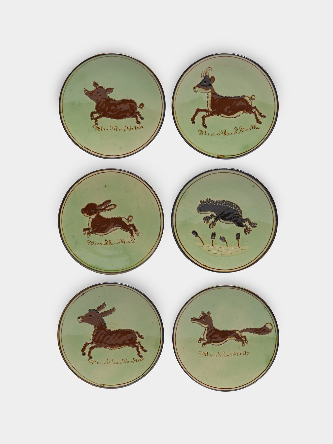 Poterie d’Évires - Animals Hand-Painted Ceramic Dessert Plates (Set of 6) -  - ABASK - 