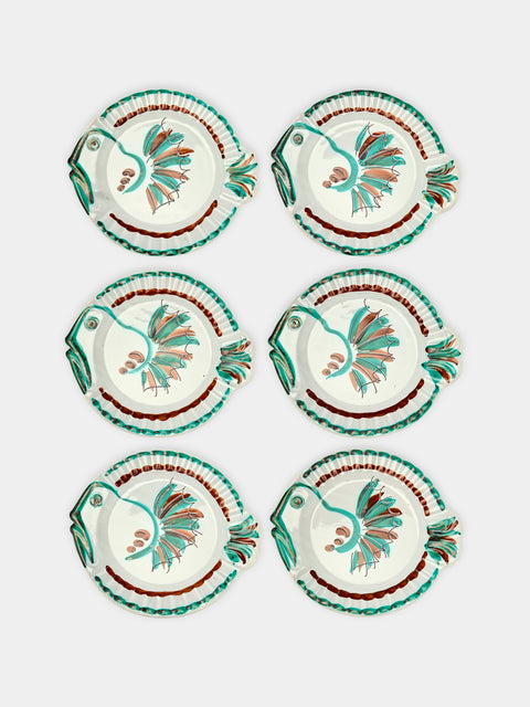 Antique and Vintage - 1980s Ceramic Fish Plates (Set of 6) -  - ABASK - 