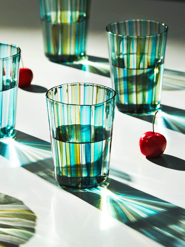 Mori Glass - Hand-Blown Glass Striped Tumblers (Set of 4) -  - ABASK