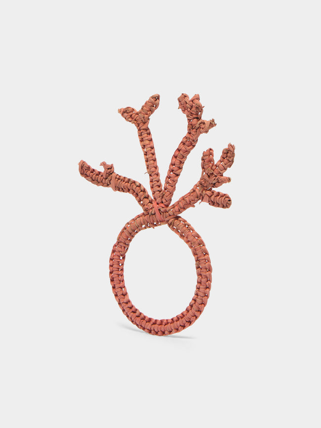 Coro Cora - Coral Handwoven Iraca Palm Napkin Rings (Set of 4) -  - ABASK - 
