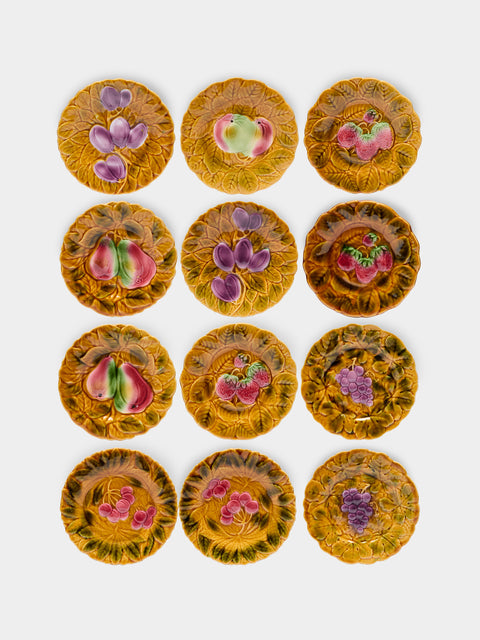 Antique and Vintage - 1950s French Majolica Fruit Plates (Set of 12) -  - ABASK - 