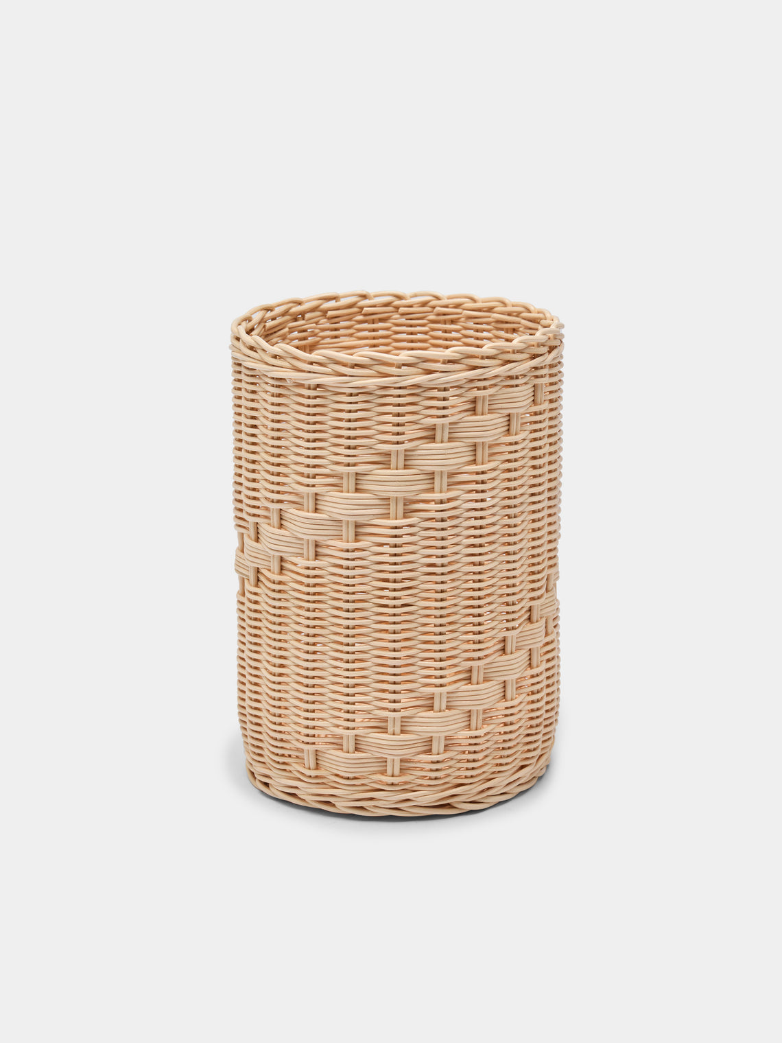 Mila Maurizi - Goccia Handwoven Wicker and Wood Tall Lidded Container -  - ABASK