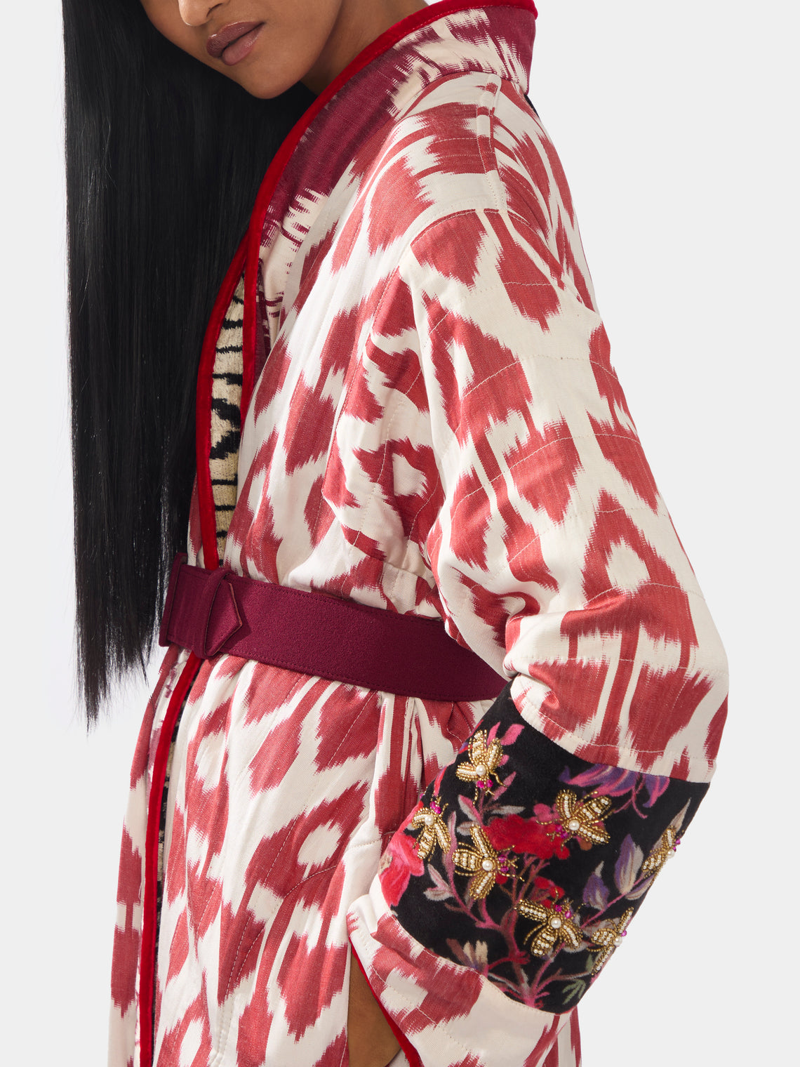 Nazzy Beglari - Hand-Loomed Ikat Velvet Reversible Robe  | One Size -  - ABASK