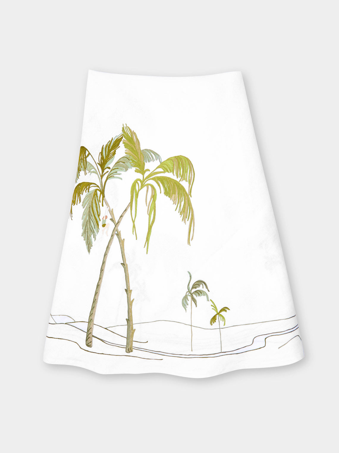 Loretta Caponi - Palm Tree Hand-Embroidered Linen Round Tablecloth -  - ABASK