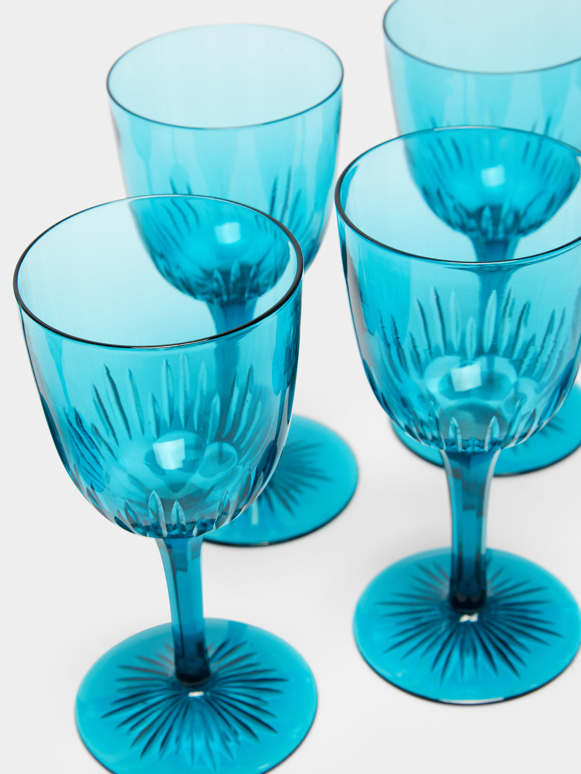 Antique and Vintage - 1880s Victorian Peacock Cut Crystal Wine Glasses (Set of 8) -  - ABASK
