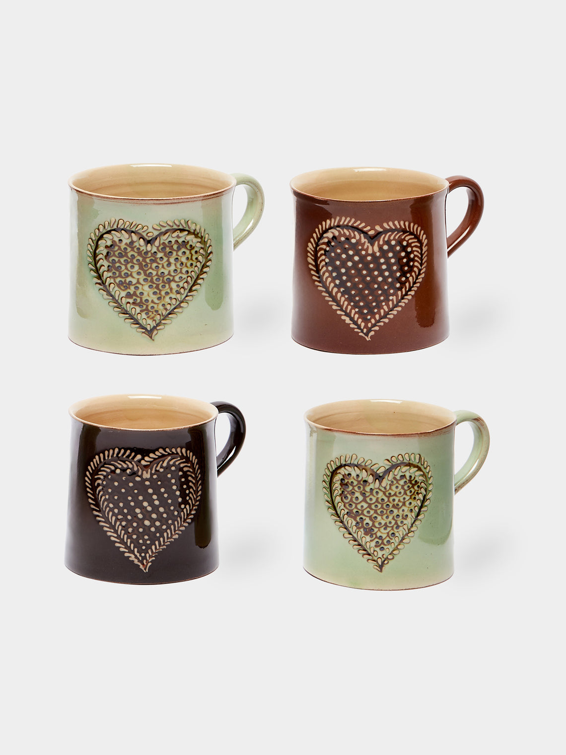Poterie d’Évires - Heart Hand-Painted Ceramic Mugs (Set of 4) -  - ABASK - 
