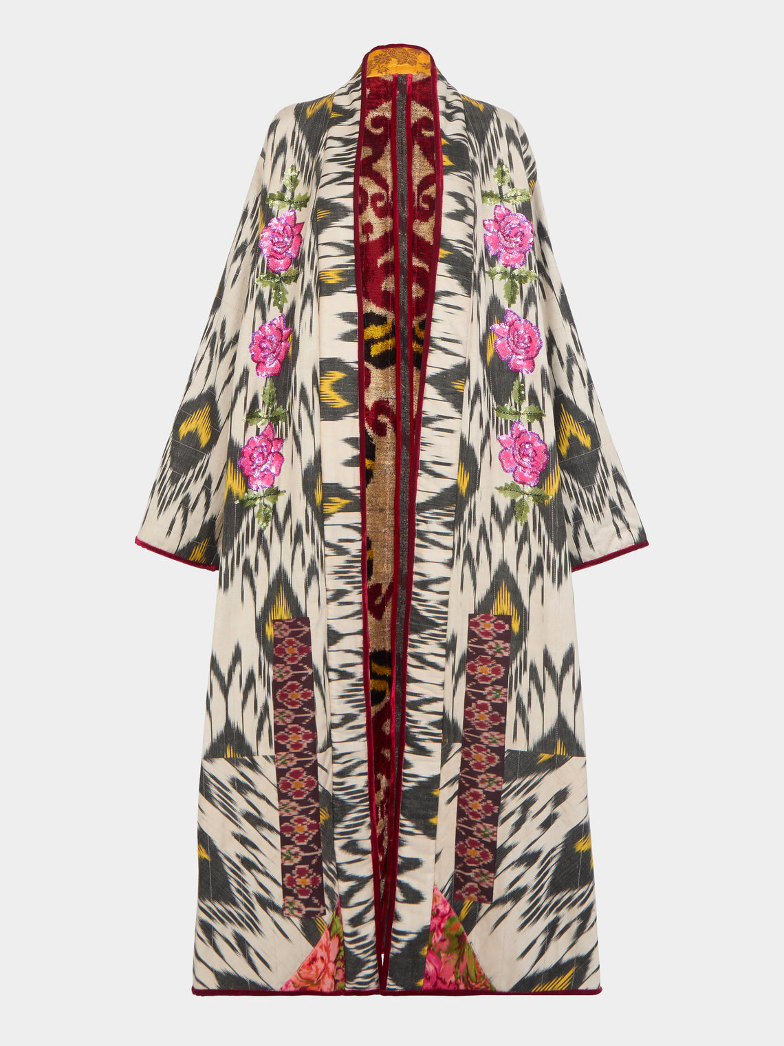 Nazzy Beglari - Hand-Loomed Ikat Velvet Reversible Robe  | One Size -  - ABASK