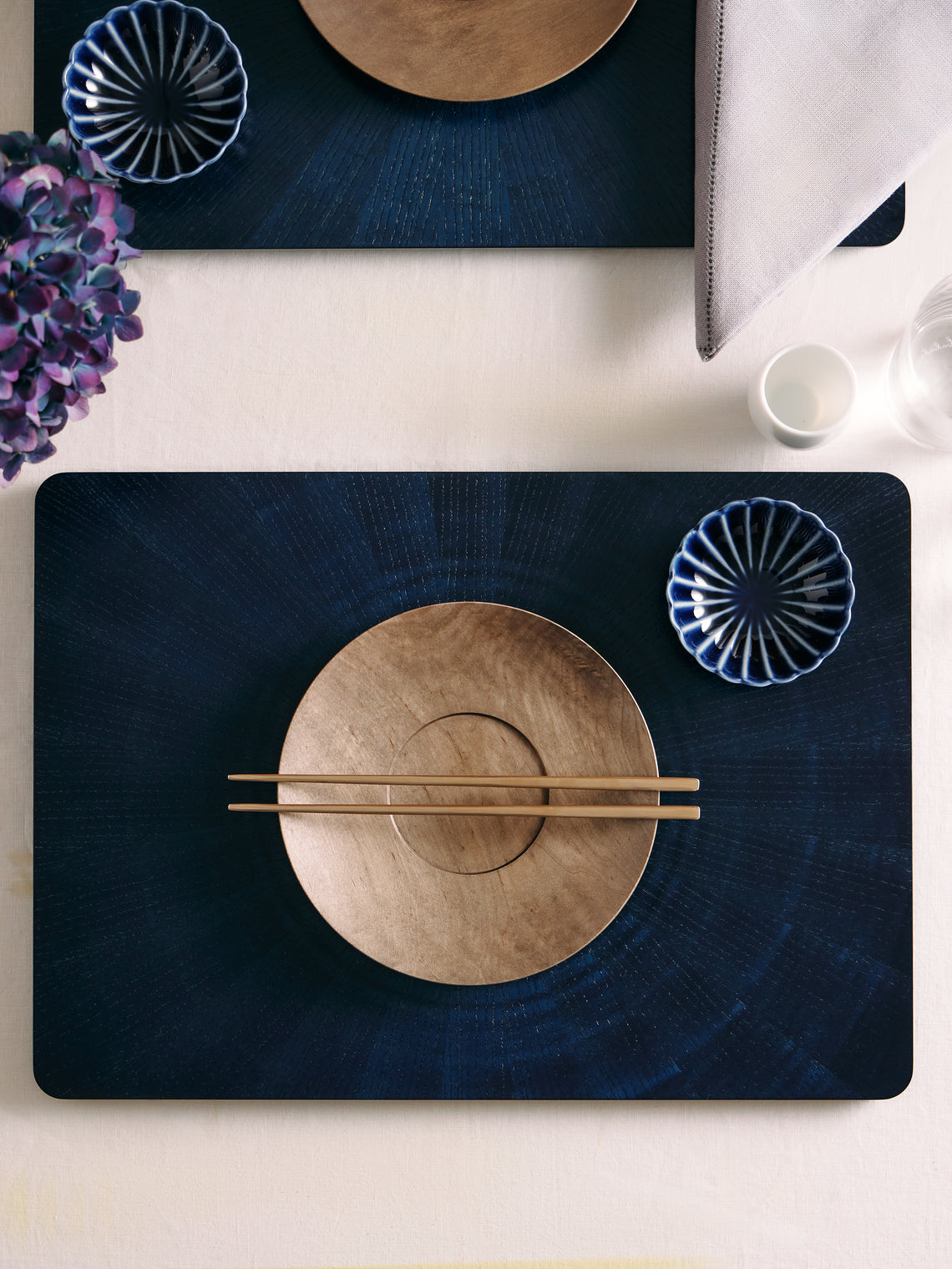 Mori Kougei - Indigo-Dyed Wood Rectangular Placemats (Set of 2) -  - ABASK