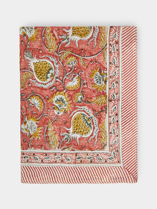 Chamois - Pomegranate Block-Printed Linen Medium Rectangular Tablecloth -  - ABASK - 