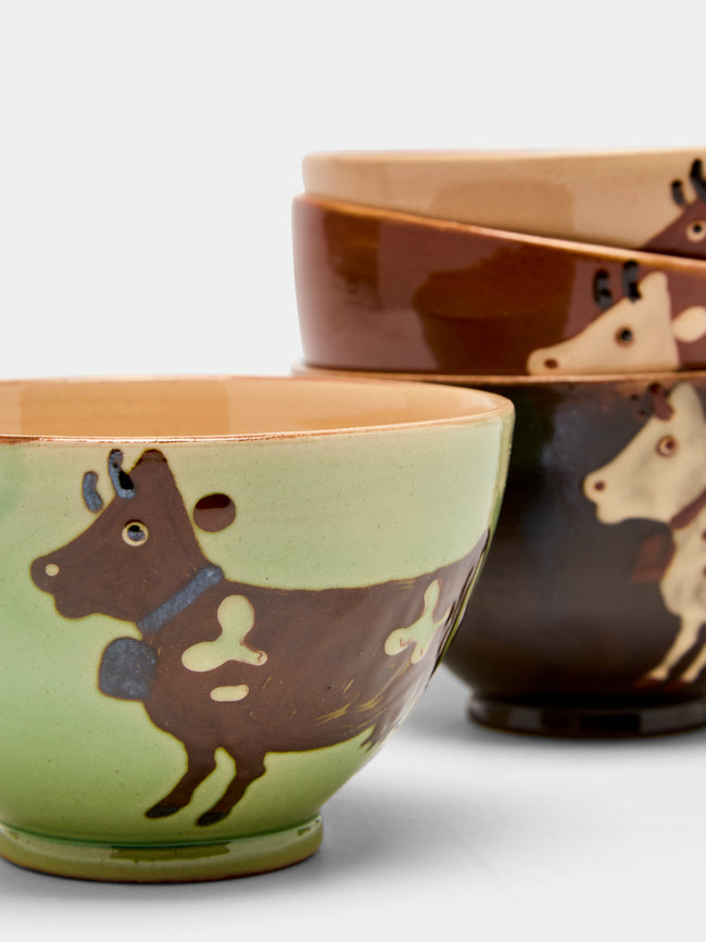 Poterie d’Évires - Cows Hand-Painted Ceramic Cereal Bowls (Set of 4) -  - ABASK