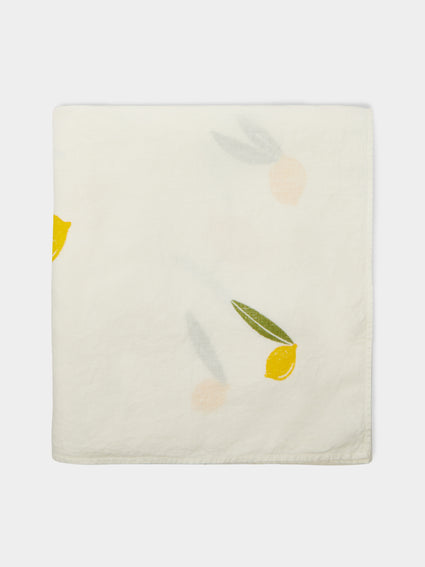 Stamperia Bertozzi - Lemon Grove Block-Printed Linen Rectangular Tablecloth -  - ABASK - [thumbnail]