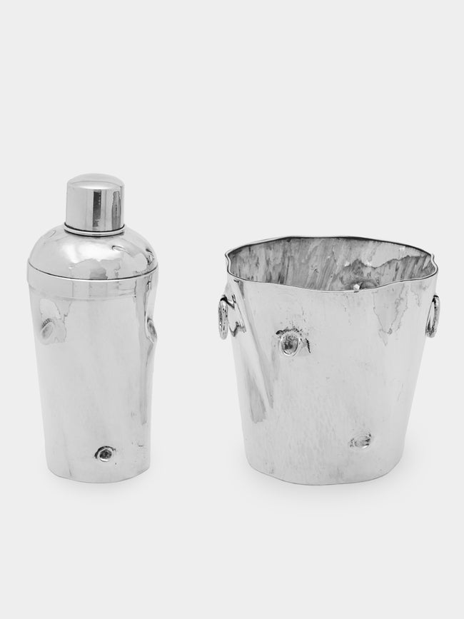 Antique and Vintage - Mid-Century Solid Silver Hammered Cocktail Shaker and Ice Bucket (Set of 2) -  - ABASK