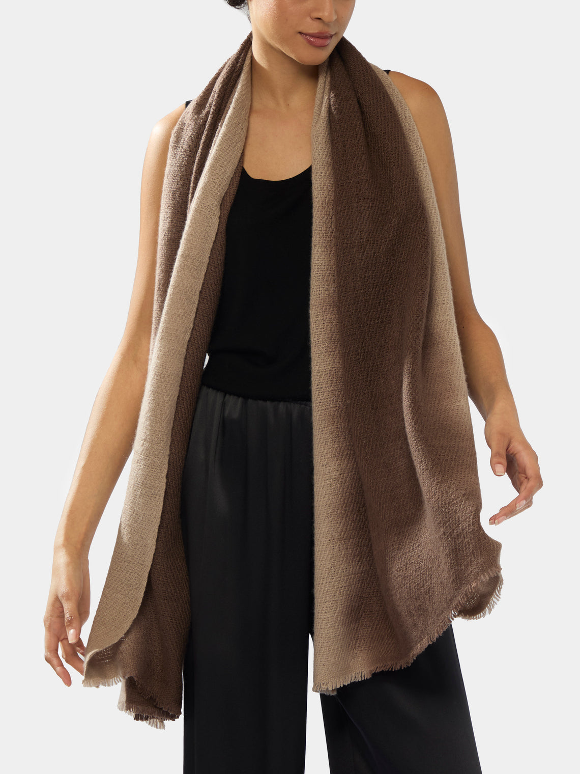 Cashmere Ombré-Border Scarf | One Size