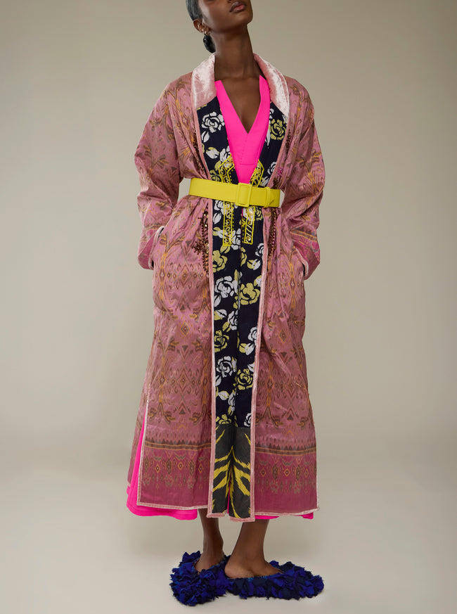 Nazzy Beglari - Hand-Painted Batik and Ikat Silk Reversible Robe | One Size -  - ABASK