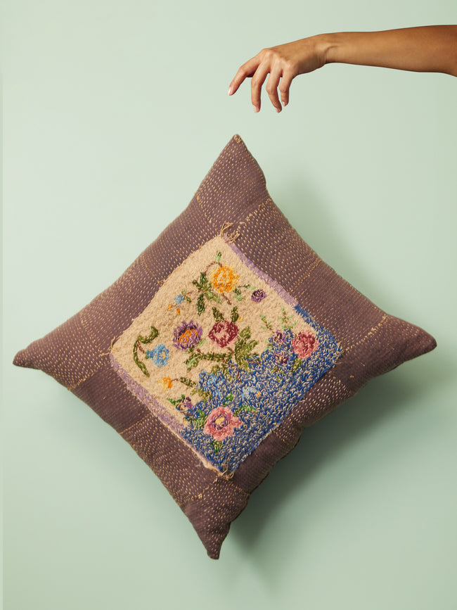 By Walid - 19th-Century Needlepoint Wool Cushion -  - ABASK